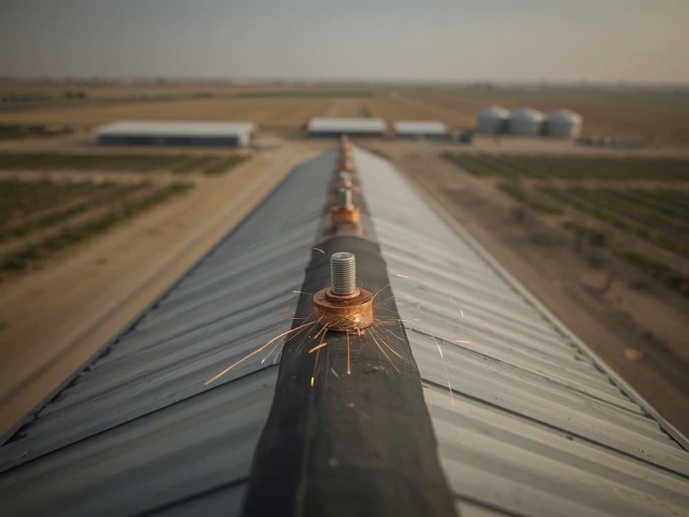 Close-up of a welded membrane seam and flashing detail on a commercial roof in Dixon, California