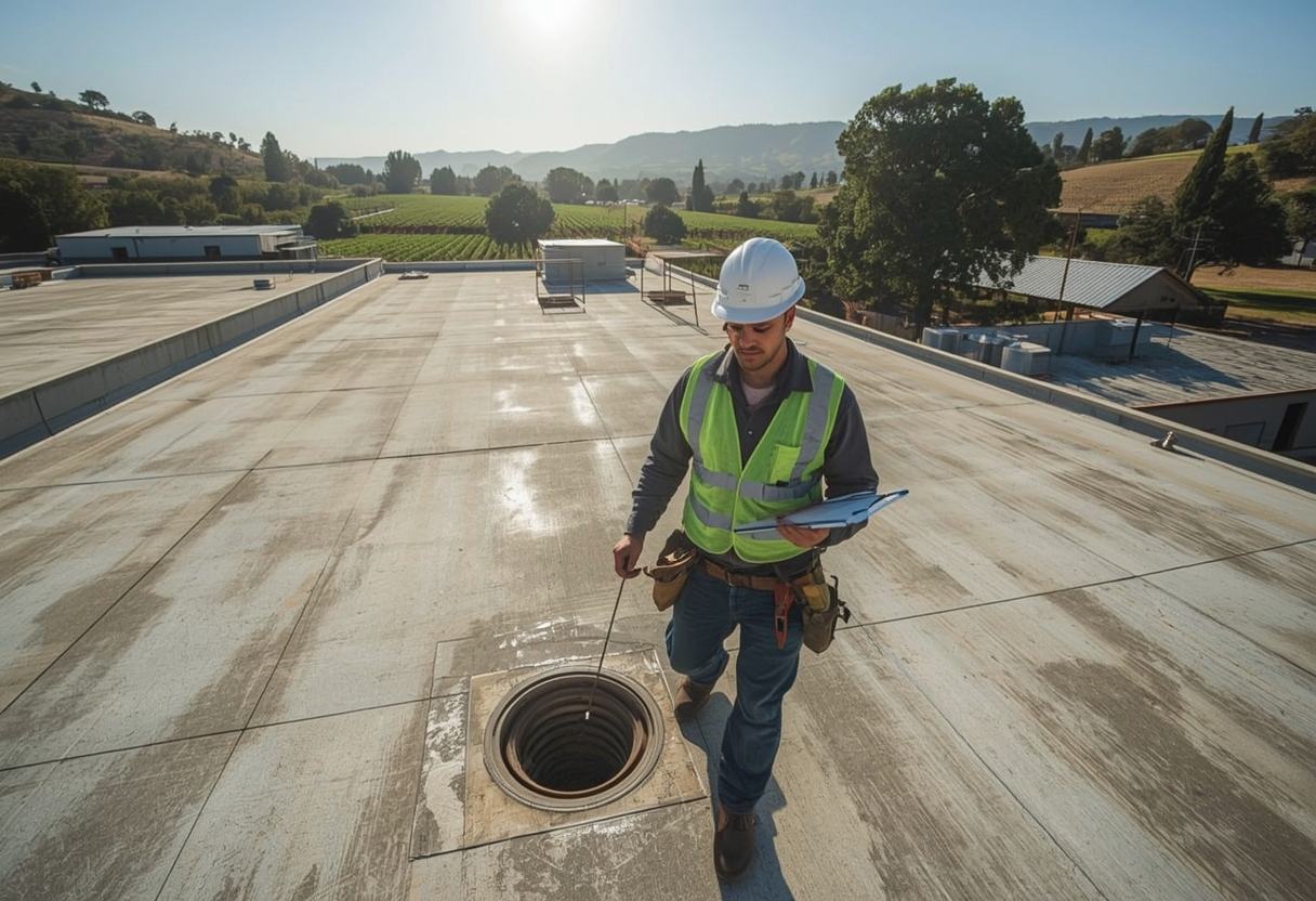 Technician on a scheduled roof maintenance inspection in Napa, California