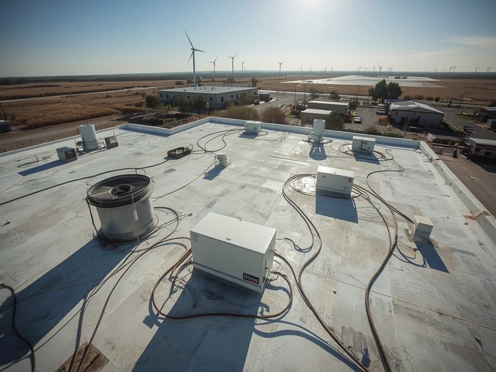 Finished commercial roof with HVAC curbs and drains in Rio Vista, California